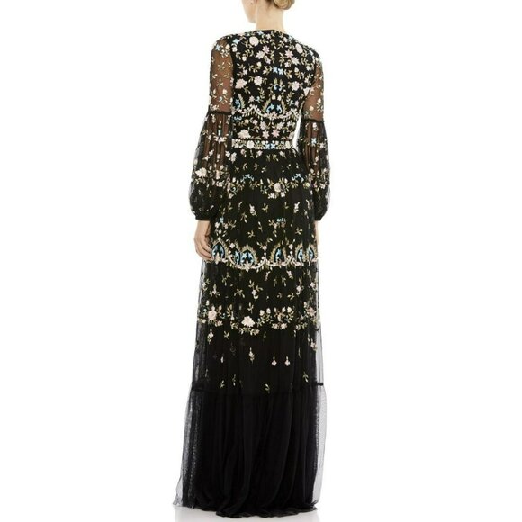NEW Mac Duggal Embroidered Black Long Sleeve Formal Gown Maxi Dress - Picture 3 of 10